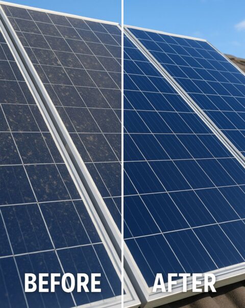 Tetraclean TSPC -1 Solar Panel Cleaner Before And After Image